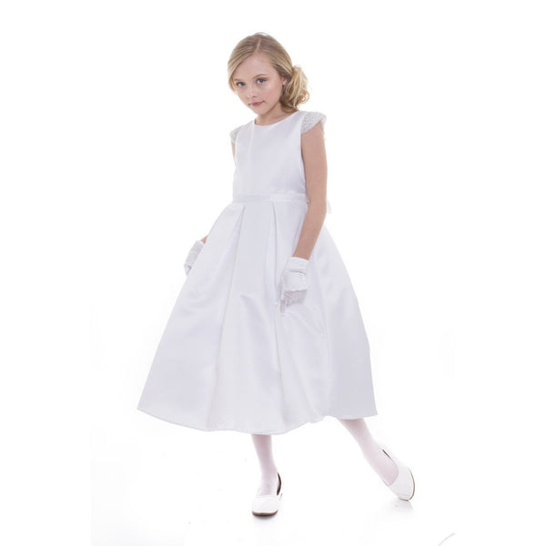 Petite Adele Big Girls White Dull Satin Beaded Junior Bridesmaid Dress 8-16 - SophiasStyle.com